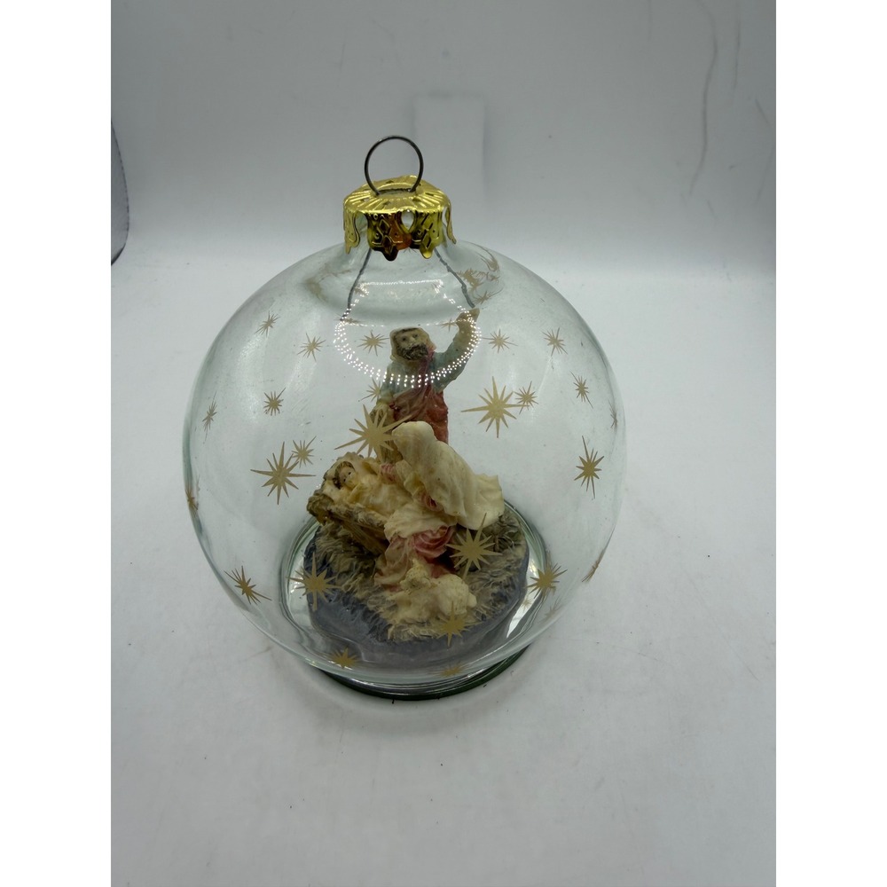 Holy Family Nativity Glass Diorama Christmas Ornament Gold Starburst 4 Inch